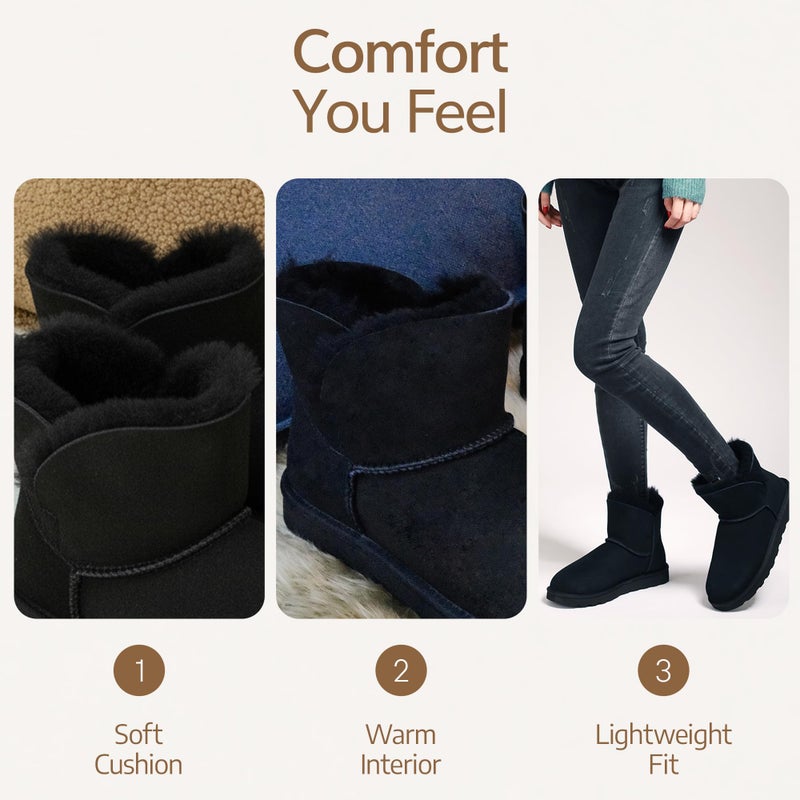 WaySoft Genuine Australia Sheepskin Snow Winter Boots for Women, Classic Water Resistance Shearling Boots Women (9, Black) - Image 5